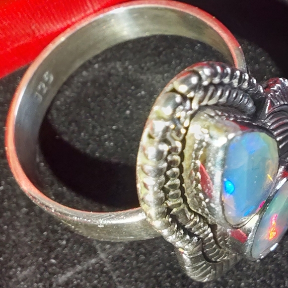 Ethiopian Opal Teardrop & Round Cut Sterling Silver Statement Ring - Picture 15 of 16